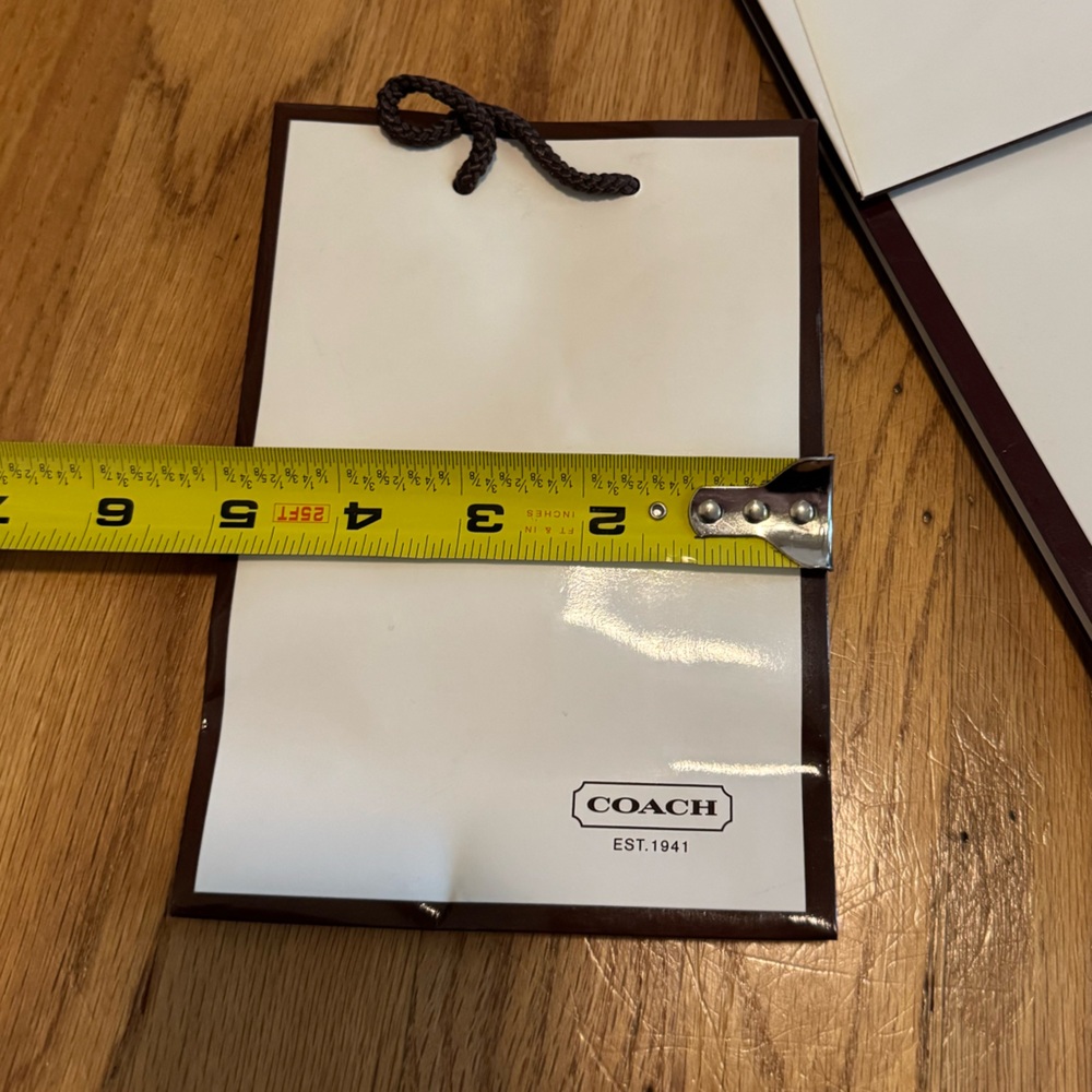 Coach Small White Gift Bag With Brown Trim And Red Interior View 4